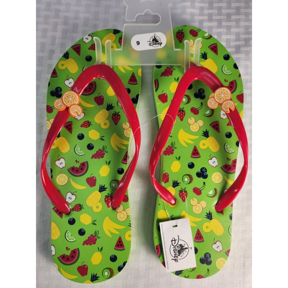 Disney World Park Orange Bird Flip Flops Fruit Pattern Women's Size 9 NEW!